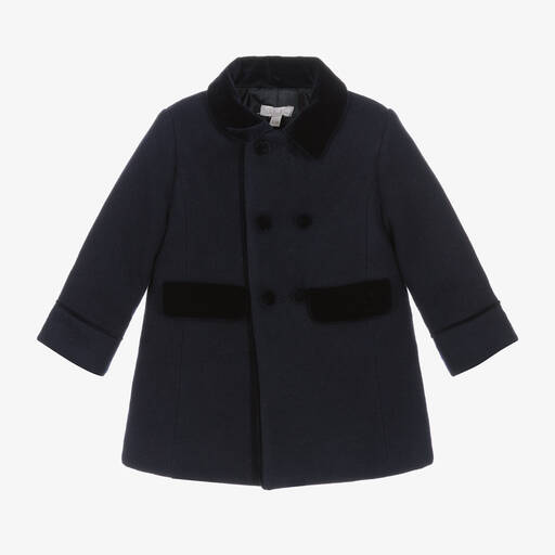 Patachou-Manteau bleu à liseré en velours | Childrensalon Outlet