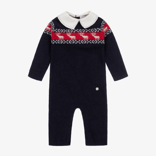 Patachou-أفرول رومبر مزيج صوف محبوك لون كحلي للمواليد | Childrensalon Outlet