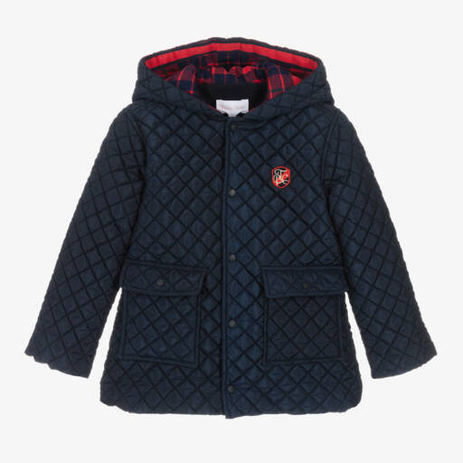 Patachou-Boys Quilted Blue Hooded Jacket | Childrensalon Outlet