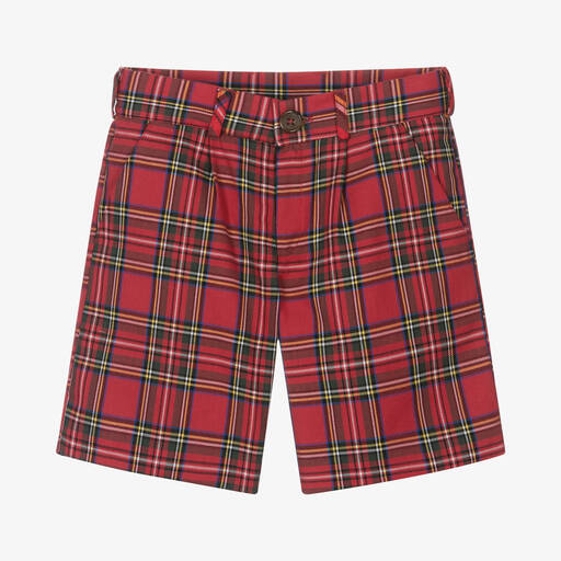 Patachou-Boys Red Tartan Cotton Shorts | Childrensalon Outlet
