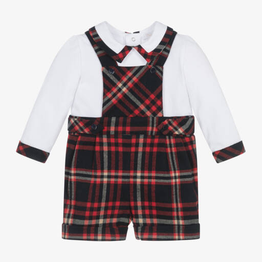 Patachou-Boys Tartan Red Short Onesie | Childrensalon Outlet
