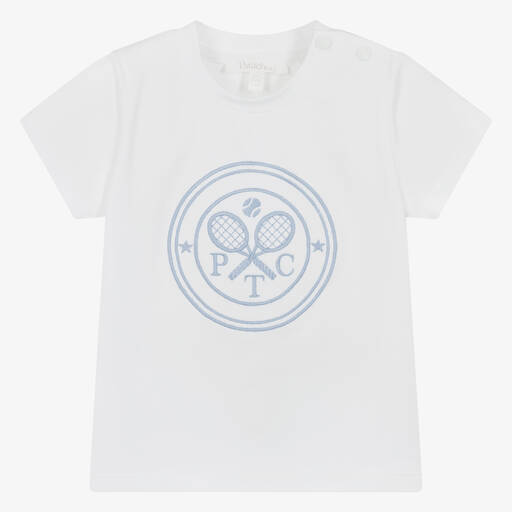 Patachou-Boys White Cotton Tennis Racket T-Shirt | Childrensalon Outlet