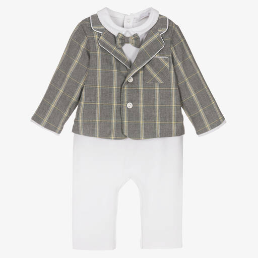 Patachou-Boys White & Grey Romper Suit | Childrensalon Outlet