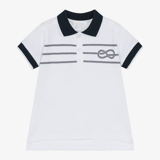 Patachou-Boys White Nautical Cotton Polo Shirt | Childrensalon Outlet