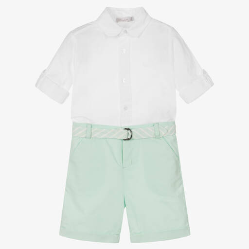 Patachou-Boys White Shirt & Green Shorts Set | Childrensalon Outlet