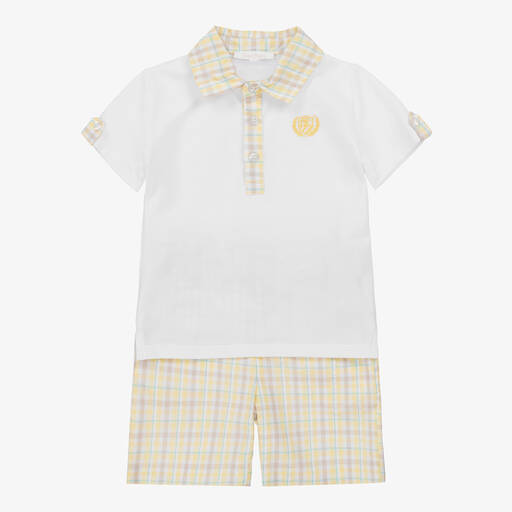 Patachou-Boys White & Yellow Cotton Shorts Set | Childrensalon Outlet