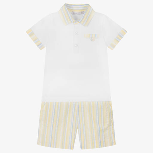 Patachou-Boys White & Yellow Stripe Shorts Set | Childrensalon Outlet