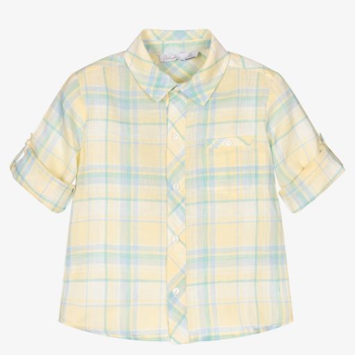 Patachou-قميص كتان لون أصفر وأخضر وأزرق للأولاد | Childrensalon Outlet