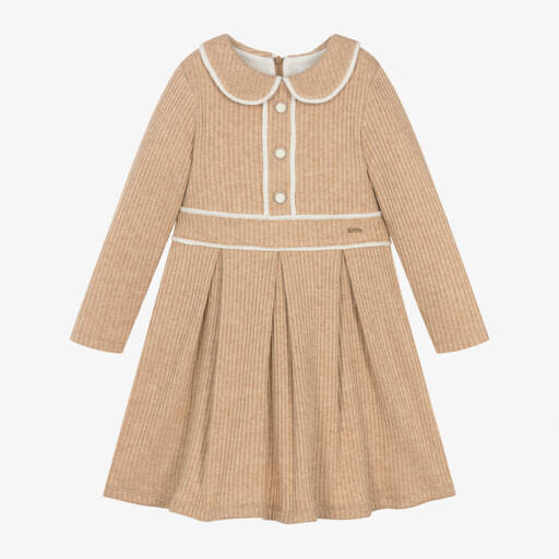Patachou-Girls Beige Ribbed Knit Gown | Childrensalon Outlet