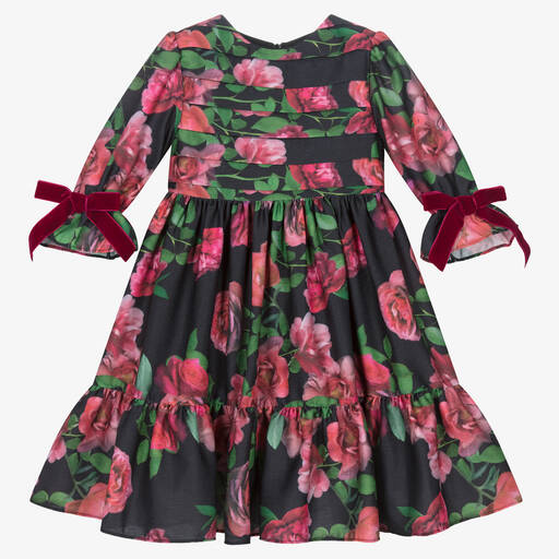 Patachou-Girls Black Chiffon Floral Dress | Childrensalon Outlet