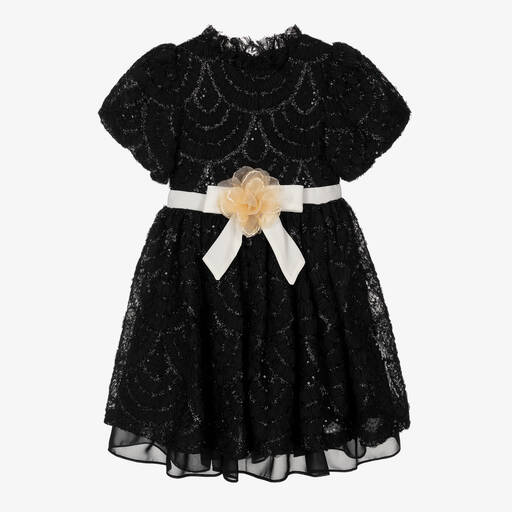 Patachou-Girls Black Embroidered Tulle Dress | Childrensalon Outlet