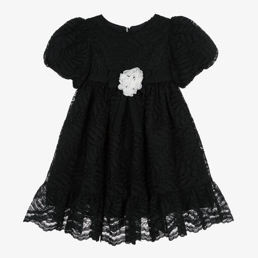 Patachou-Girls Black Floral Lace Dress | Childrensalon Outlet