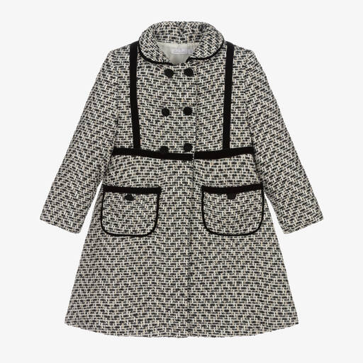 Patachou-Girls Black & Ivory Tweed Coat | Childrensalon Outlet