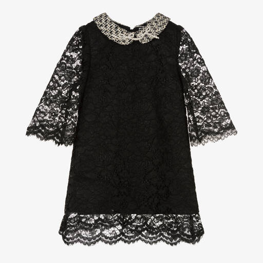 Patachou-Girls Black Lace & Tweed Dress | Childrensalon Outlet
