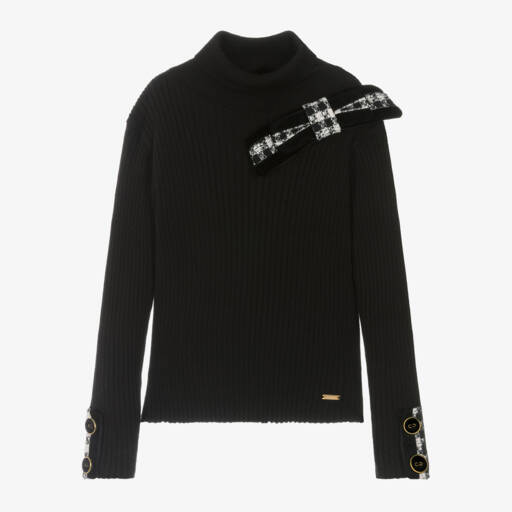 Patachou-Girls Black Ribbed Turtleneck Top | Childrensalon Outlet