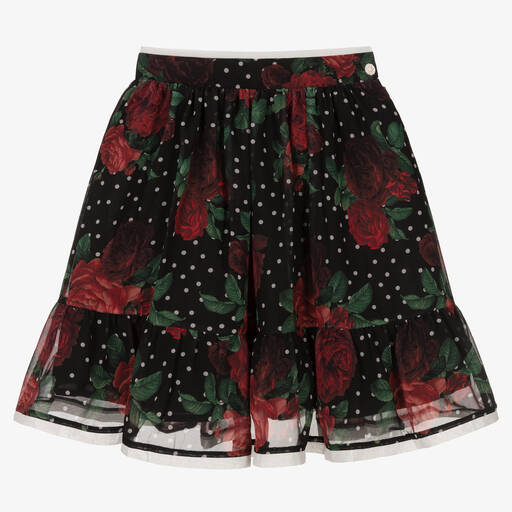 Patachou-Girls Black Rose Chiffon Skirt | Childrensalon Outlet