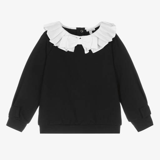 Patachou-Girls Black Ruffle Collar Sweatshirt | Childrensalon Outlet