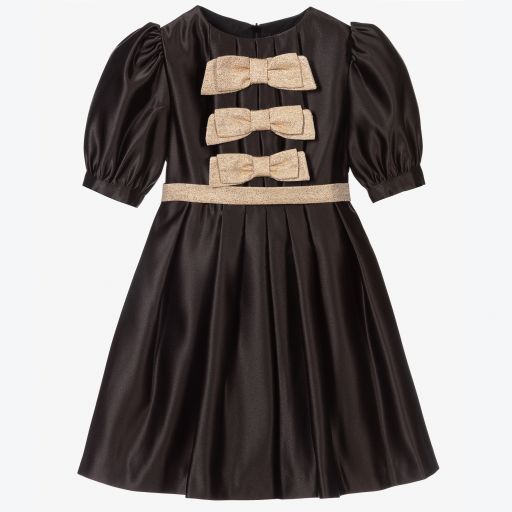 Patachou-Girls Black Satin Bow Dress | Childrensalon Outlet