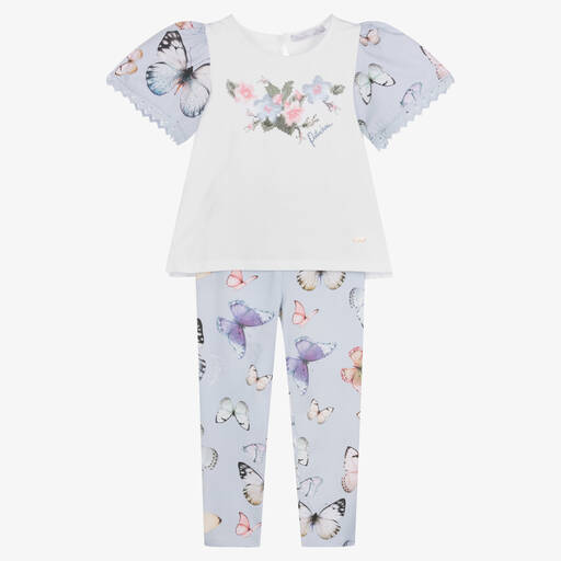 Patachou-Girls Blue Butterflies Leggings Set | Childrensalon Outlet