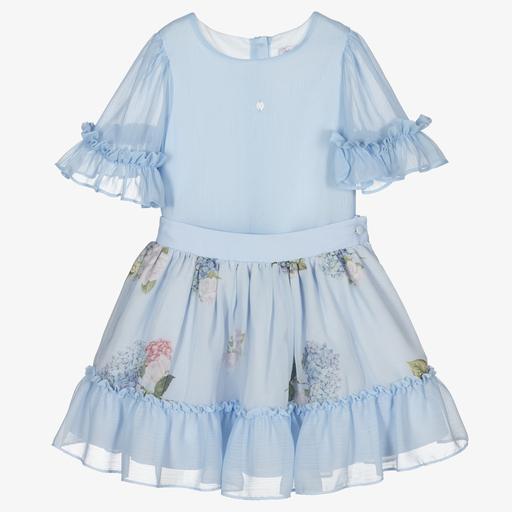Patachou-Girls Blue Chiffon Skirt Set | Childrensalon Outlet