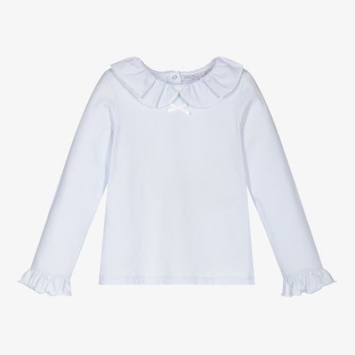 Patachou-Girls Blue Cotton Ruffle Top | Childrensalon Outlet