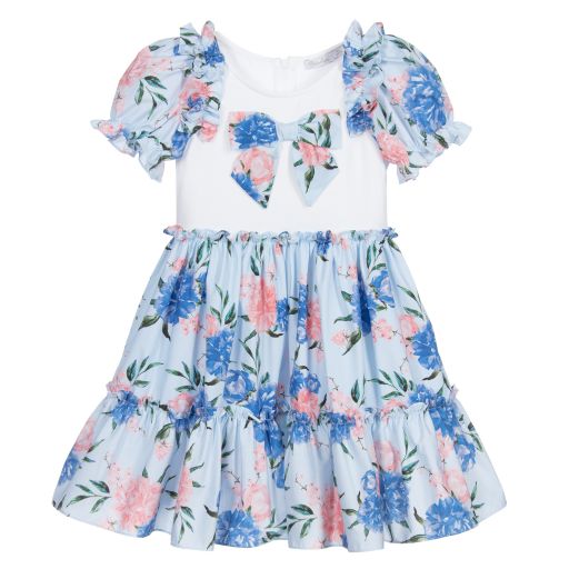Patachou-Girls Blue Floral Cotton Dress | Childrensalon Outlet