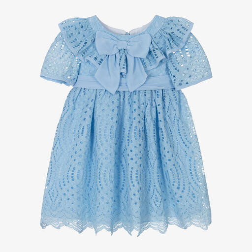 Patachou-فستان دانتيل لون أزرق مزين بفيونكة | Childrensalon Outlet
