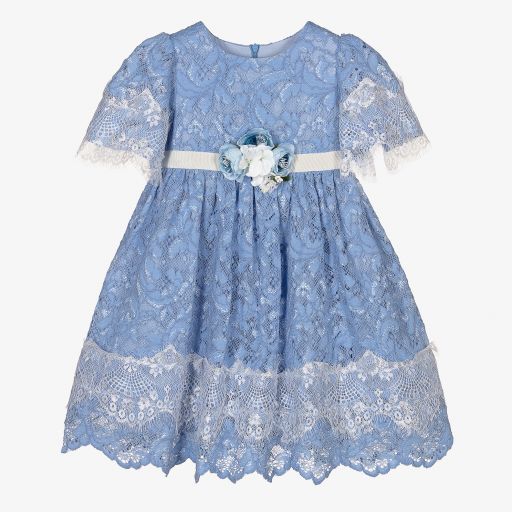Patachou-Girls Blue Lace Dress  | Childrensalon Outlet