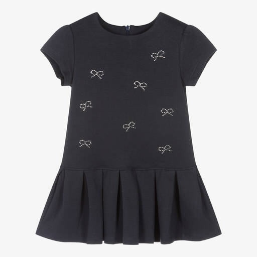 Patachou-Girls Blue Pleated Cotton Jersey Dress | Childrensalon Outlet