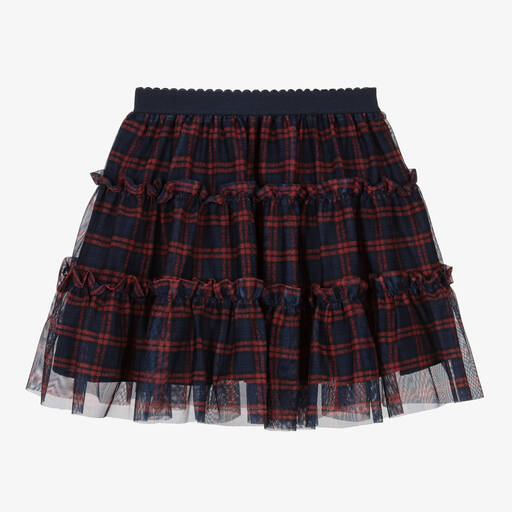 Patachou-Girls Blue & Red Tartan Tulle Skirt | Childrensalon Outlet