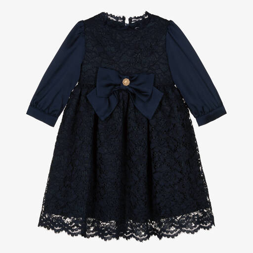Patachou-Girls Blue Satin & Lace Dress | Childrensalon Outlet