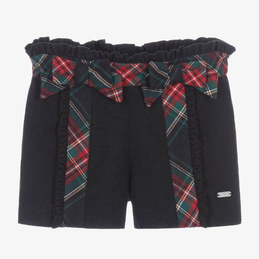 Patachou-Blaue Schottenkaro-Schleifen-Shorts | Childrensalon Outlet