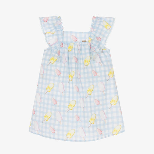 Patachou-Белое платье в голубую клетку | Childrensalon Outlet