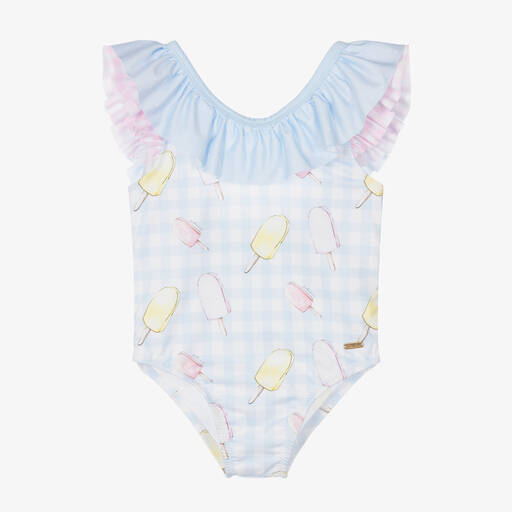 Patachou-Girls Blue & White Checked Swimsuit | Childrensalon Outlet