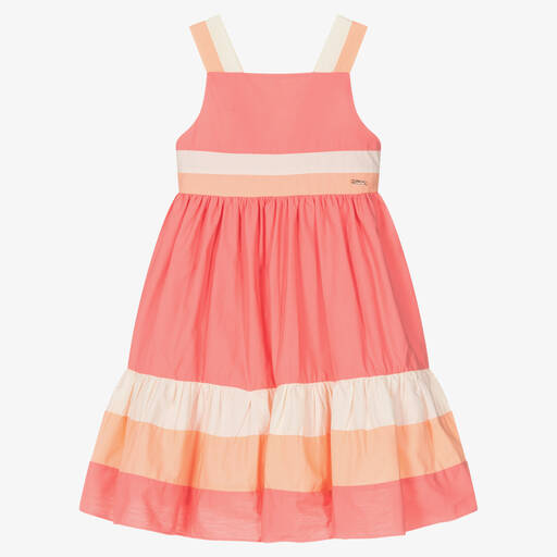 Patachou-Girls Coral Pink & Orange Cotton Dress | Childrensalon Outlet