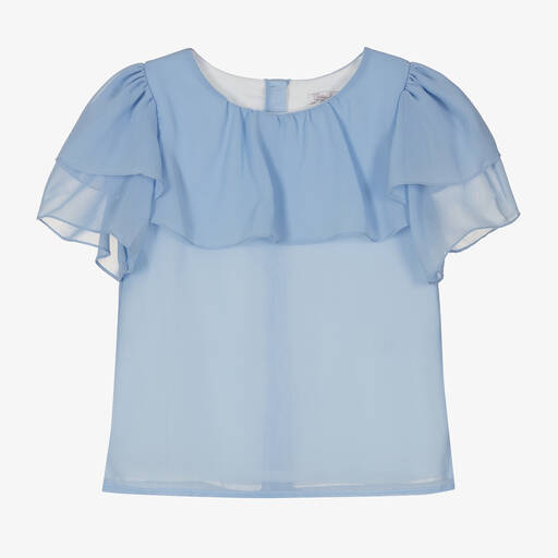 Patachou-Girls Cornflower Blue Chiffon Blouse | Childrensalon Outlet