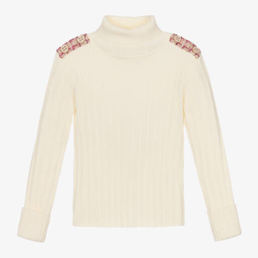 Patachou-Girls Cream Turtleneck with Tweed Accents | Childrensalon Outlet