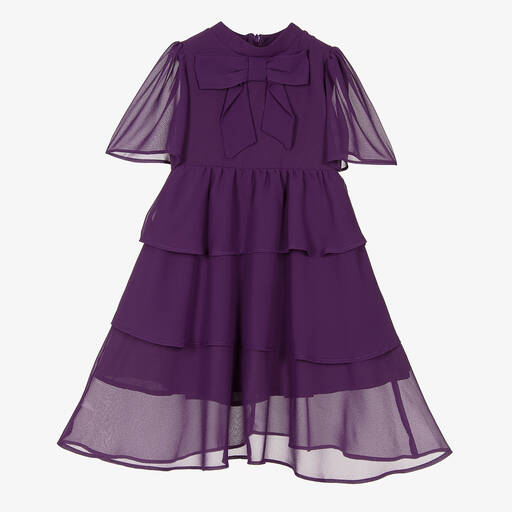 Patachou-Girls Dark Purple Chiffon Dress | Childrensalon Outlet