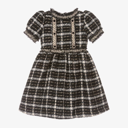 Patachou-Girls Elegant Black Tweed Dress | Childrensalon Outlet