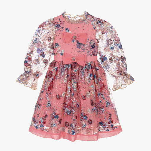 Patachou-Girls Floral Tulle Dress with Bows | Childrensalon Outlet