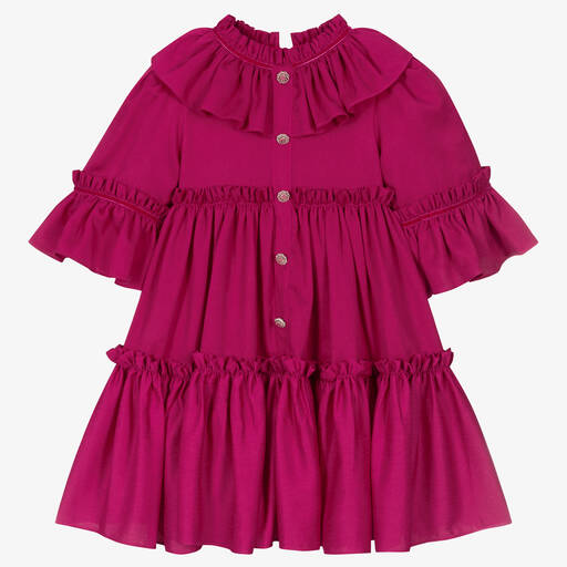 Patachou-Girls Fuchsia Pink Tiered Crêpe Dress | Childrensalon Outlet