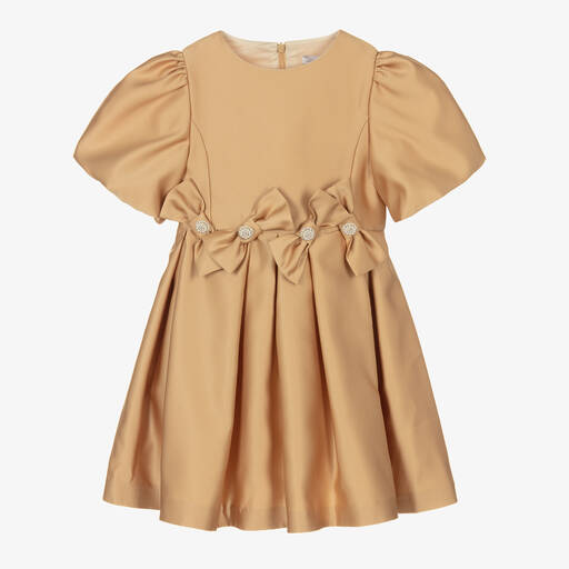 Patachou-Золотистое атласное платье с бантиками | Childrensalon Outlet