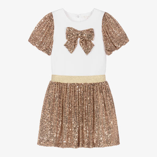 Patachou-Girls Gold Sequinned Tulle Skirt Set | Childrensalon Outlet