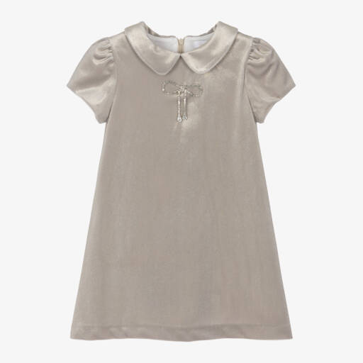 Patachou-Girls Gold Velvet Bow Dress | Childrensalon Outlet