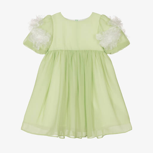 Patachou-Зеленое платье с цветами на рукавах | Childrensalon Outlet