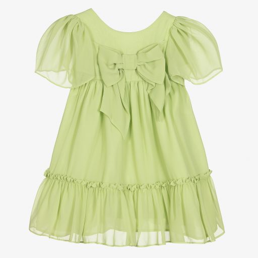Patachou-Girls Green Chiffon Bow Dress  | Childrensalon Outlet
