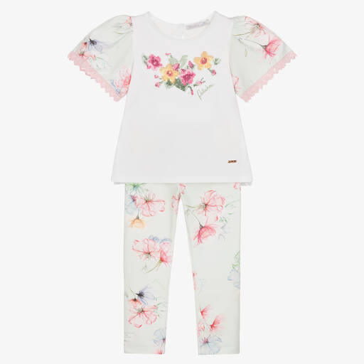 Patachou-Girls Green Cotton Floral Leggings Set | Childrensalon Outlet