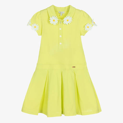 Patachou-Girls Green Cotton Flowers Polo Dress | Childrensalon Outlet