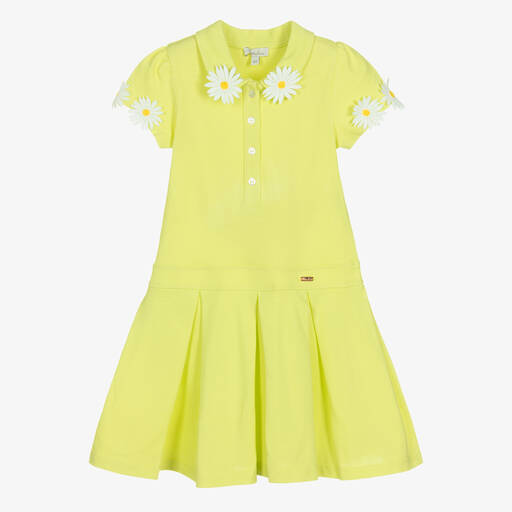 Patachou-Grünes Blumen-Baumwoll-Polokleid | Childrensalon Outlet