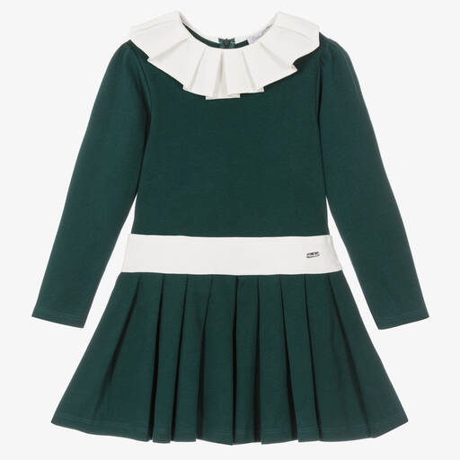 Patachou-Girls Green Cotton Pleated Dress | Childrensalon Outlet